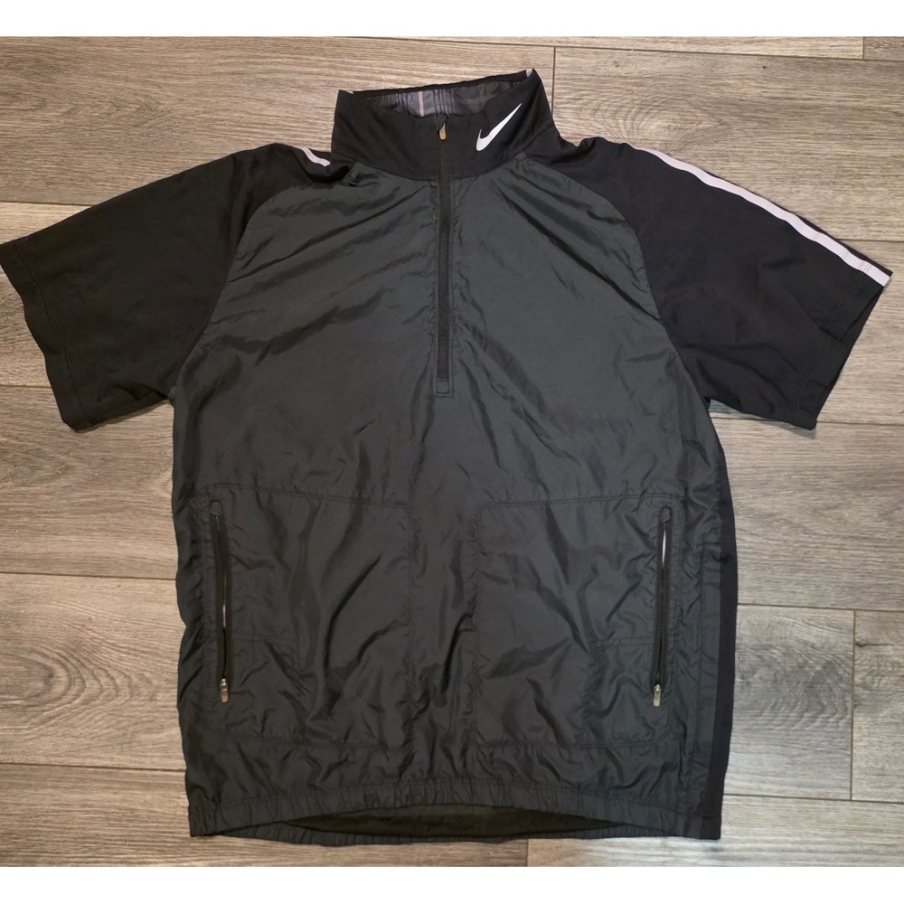 Nike Mens M 1/4 Zip Short Sleeve Windbreaker Black 582789-010 Pullover refective